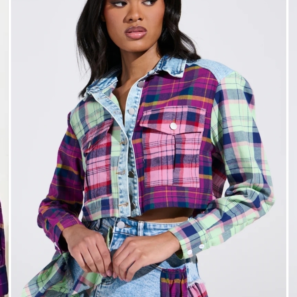 THINK ABOUT ME MORE BUTTON DOWN TOP WITH PLAID DE… - image 5